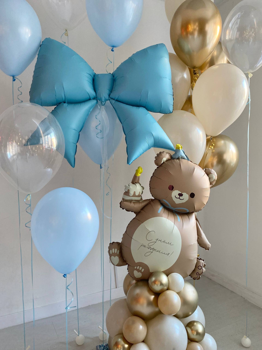Воздушные гелиевые шары мишка/медведь песок/золото/голубой №4447