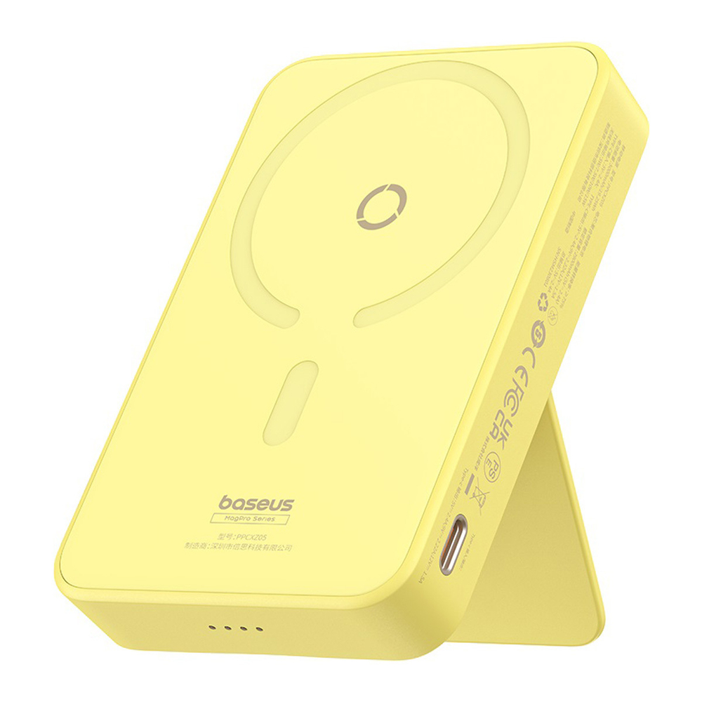 Внешний аккумулятор + Беспроводная зарядка Baseus MagPro Magnetic Bracket C+MS 5000mAh 20W (MagSafe) - Lemon Yellow