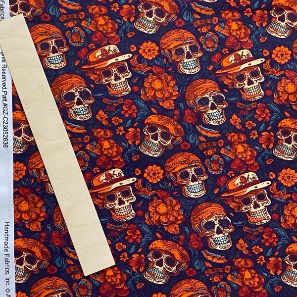 МЕКСИКАНСКИЙ ЧЕРЕП НА ОРАНЖЕВОМ 100% хлопок, Handmade Fabrics 4