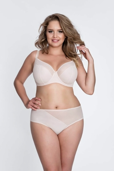 Бюстгальтер на косточках с чашками plus size из микрофибры и сетки (Размер: 80J) (Цвет: телесный)
