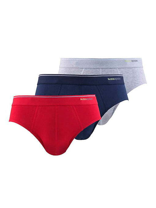 Трусы мужские слипы Tender Cotton. Набор из 3-х штук синий-красный-серый меланж