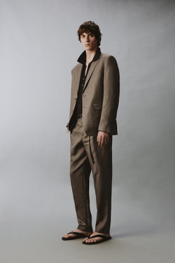 ZARA КОСТЮМНЫЕ БРЮКИ ИЗ 100% ЛЬНА, СЕРО-КОРИЧНЕВЫЙ МЕЛАНЖ