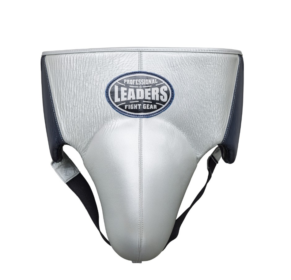 Бандаж мужской LEADERS LSGP ULTRA SIL/NV (кожа, серебристый/тёмно-синий)