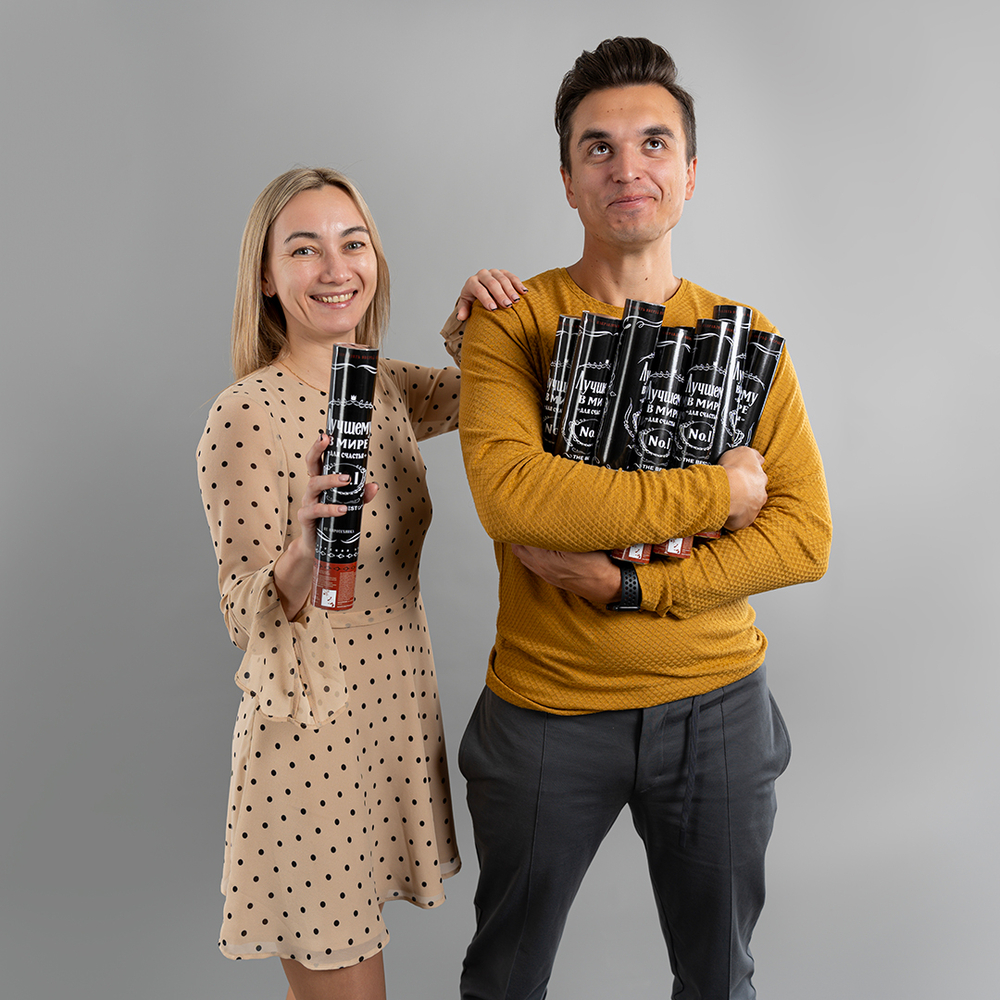 Пневмохлопушка (12/30 см), Лучший В Мире, №1, Звезды фольга, Черный/Серебро, Металлик