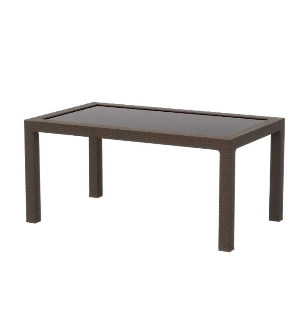 Стол пластиковый Элластик-Пласт RATTAN 160x95см прямоугольный со стеклом (коричневый)