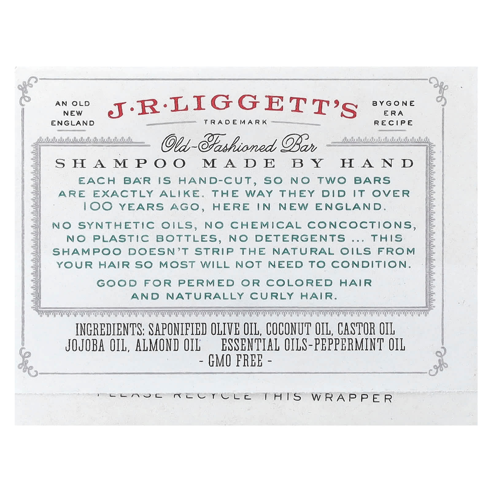 J.R. Liggett's, Old Fashioned, твердый шампунь, жожоба и перечная мята, 99 г (3,5 унции)