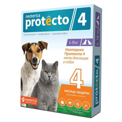 Neoterica Protecto Капли на холку для кошек и собак 4-10 кг от блох и клещей (цена за 1 шт)  (P302) (у2)