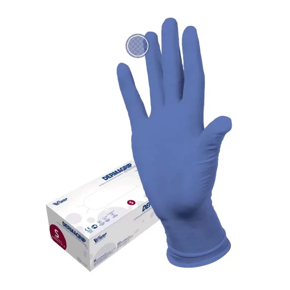 Перчатки нитриловые смотровые Dermagrip Ultra Plus нестерильные неопудренные размер S с удлиненными манжетами 100 пар