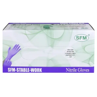Перчатки нитриловые смотровые нестерильные неопудренные SFM SUPERSOFT №135 размер XL фиолетово-голубые 100 пар
