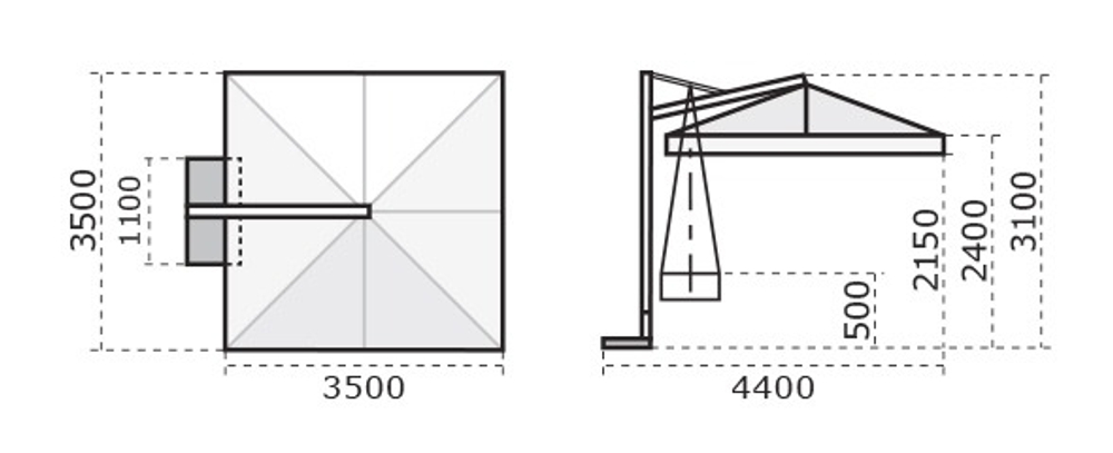 Зонт профессиональный 3.5х3.5 м Scolaro Galileo Dark, антрацит, слоновая кость