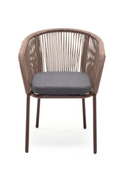 "Марсель" стул плетеный из роупа, каркас алюминий коричневый (RAL8016) муар, роуп коричневый круглый, ткань темно-серая 027