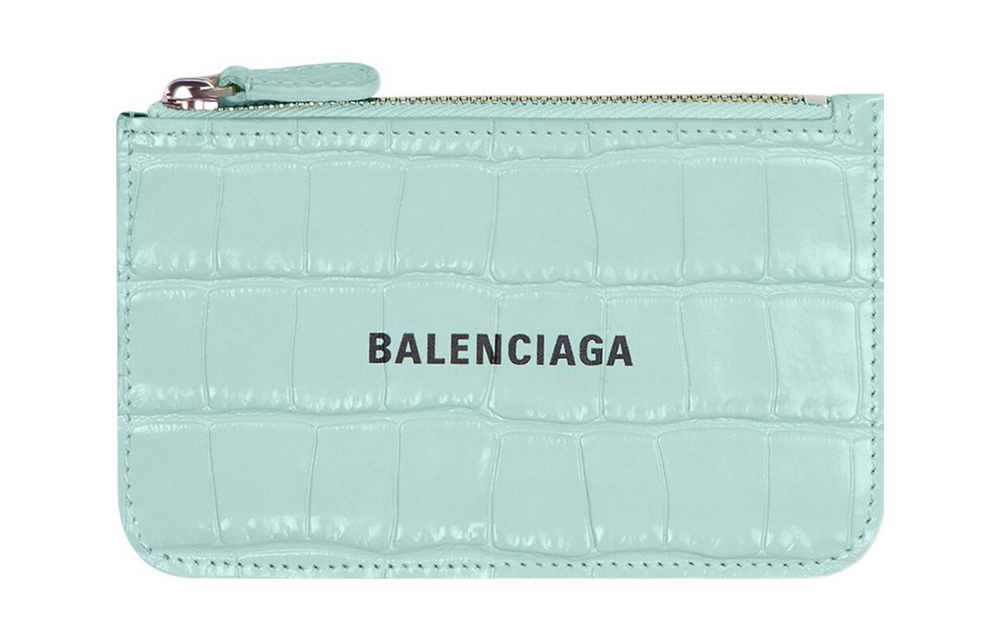 Balenciaga Cash Bright Crocodile Pattern Embossed Cow Leather Coin Purse, Card Holder Large Women"s Green