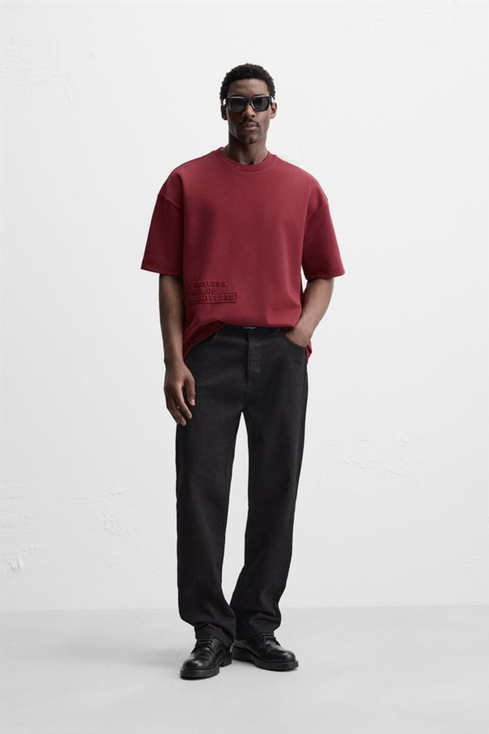 ZARA ФУТБОЛКА С НАДПИСЬЮ, ЦВЕТ БУРГУНДСКОГО ВИНА