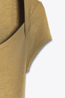 ZARA ФУТБОЛКА С КВАДРАТНЫМ ВЫРЕЗОМ, ЗЕЛЕНОВАТЫЙ