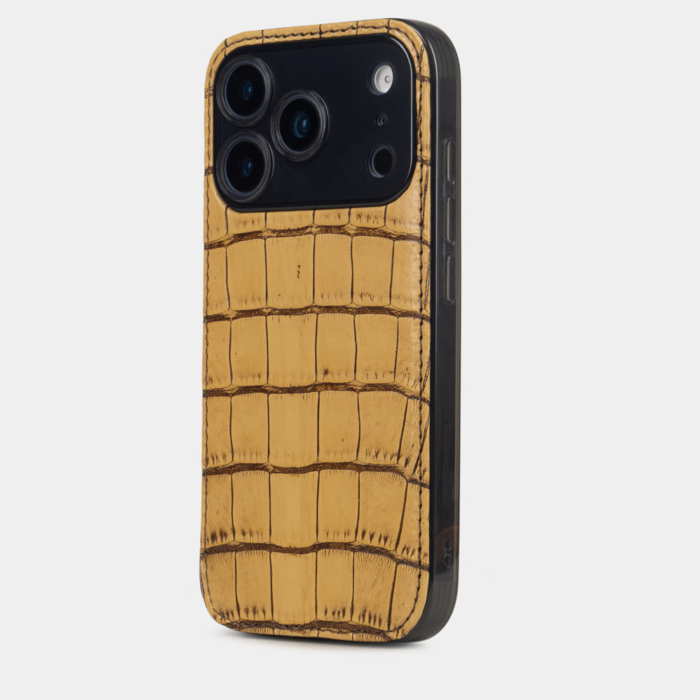 Чехол-накладка для iPhone 17 Pro из кожи аллигатора, бежевого цвета винтаж