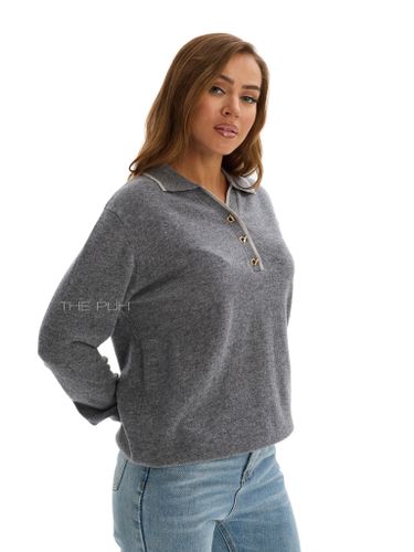 Темно-серое поло с длинным рукавом из шерсти