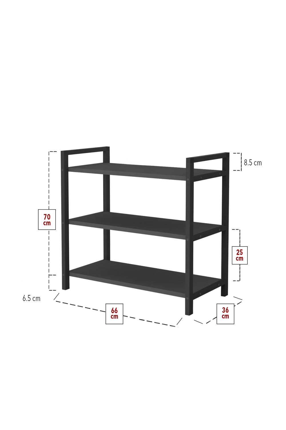 Стеллаж для обуви с 3 полками - антрацит