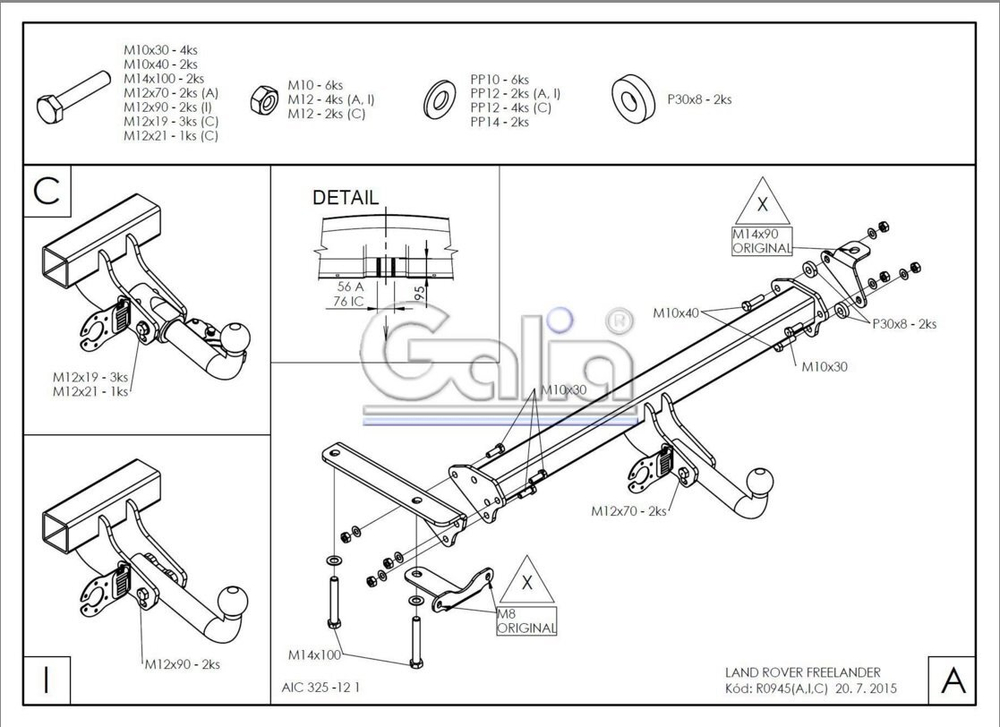 Фаркоп оцинкованный Galia R094C для Land Rover Freelander 2008-2015(паспорт и сертификат в комплекте)(без электрики)
