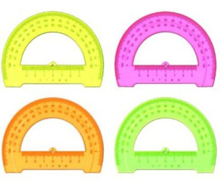 Транспортир 180гр. 12 см пласт. цветн. NEON Crystal