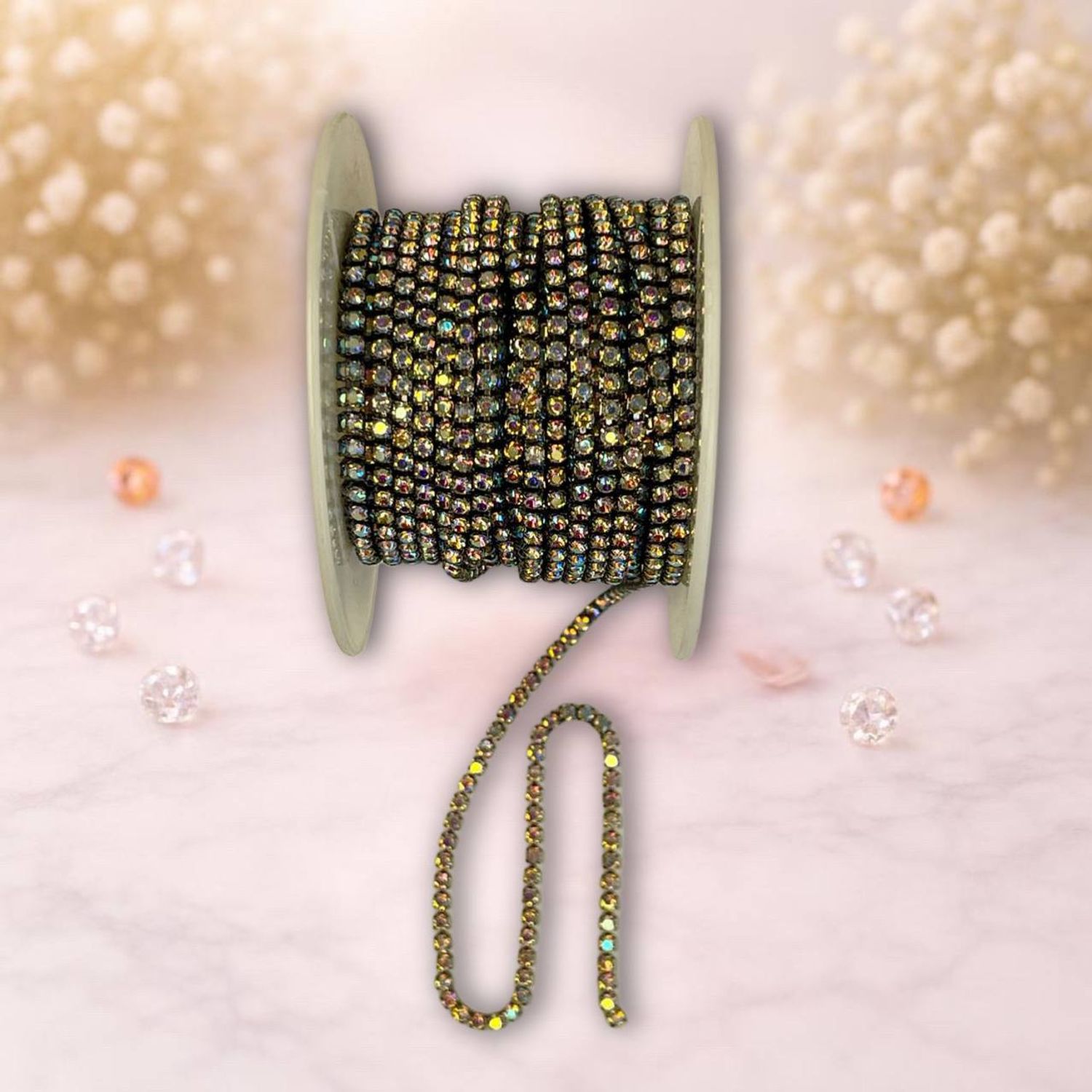 стразовая цепочка ,2мм ,цвет голограмма серый (1метр)