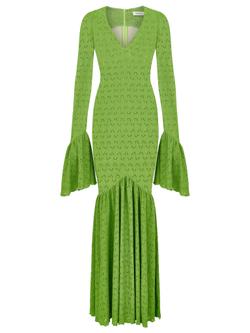 Платье макси трикотажное с воланом