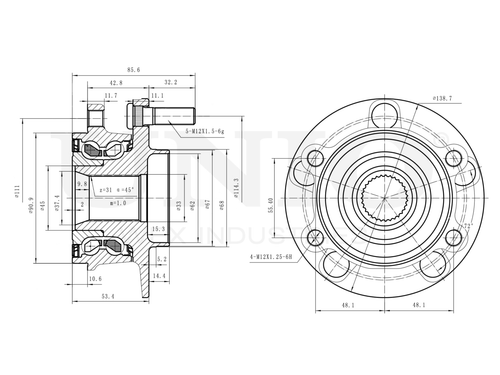 Ступица передняя (с ABS) UNIO HUB-20305