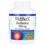Natural Factors, WellBetX, берберин, 500 мг, 120 вегетарианских капсул