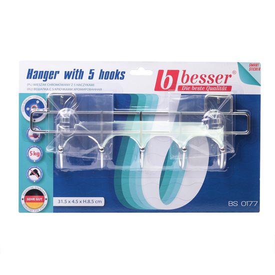 Вешалка с 5 крючками с креплением "SMART STICKER" Besser BS 0177 ( 31,5х4,5х8,5 см) хромированная