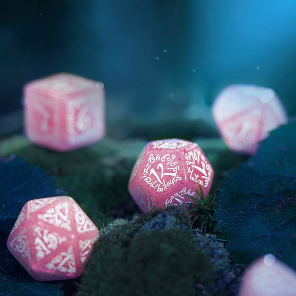 Elvish Shimmering pink & White Dice Set