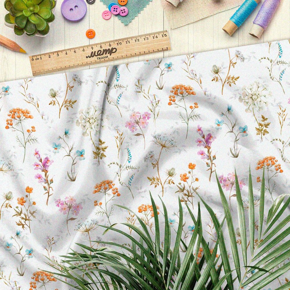 Ткань блэкаут одуванчики, рябина и подснежники