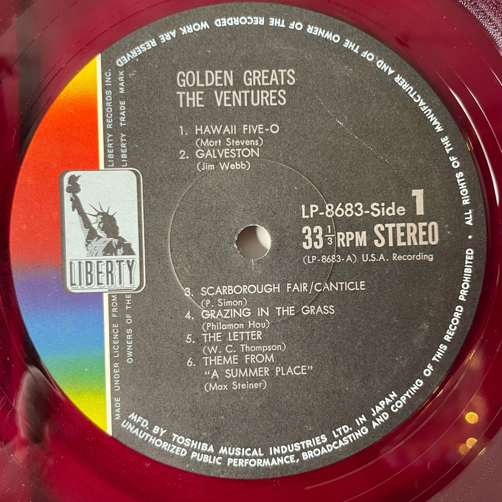 Винтажная виниловая пластинка LP The Ventures Hawaii Five-O Golden Greats (Japan 1969) (Red Wax Vinyl)