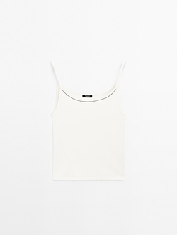 Massimo Dutti Трикотажный топ, натуральный, кремовый