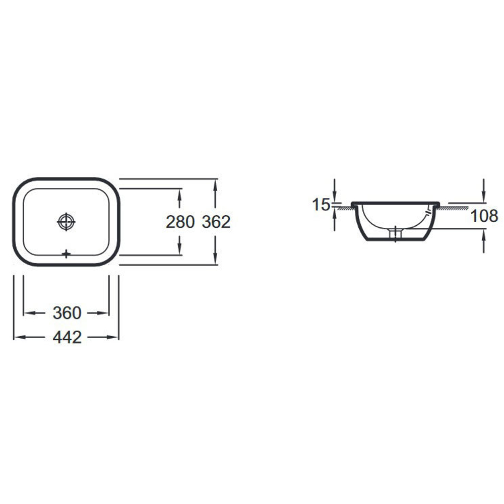 Раковина встраиваемая сверху Jacob Delafon Vox 44х36см. EYD102-00 схема