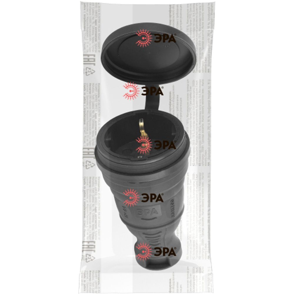 Розетка ЭРА R8-B-IP44 каучуковая c заземлением прямая 16A IP44 черная | Штепсельные вилки и розетки