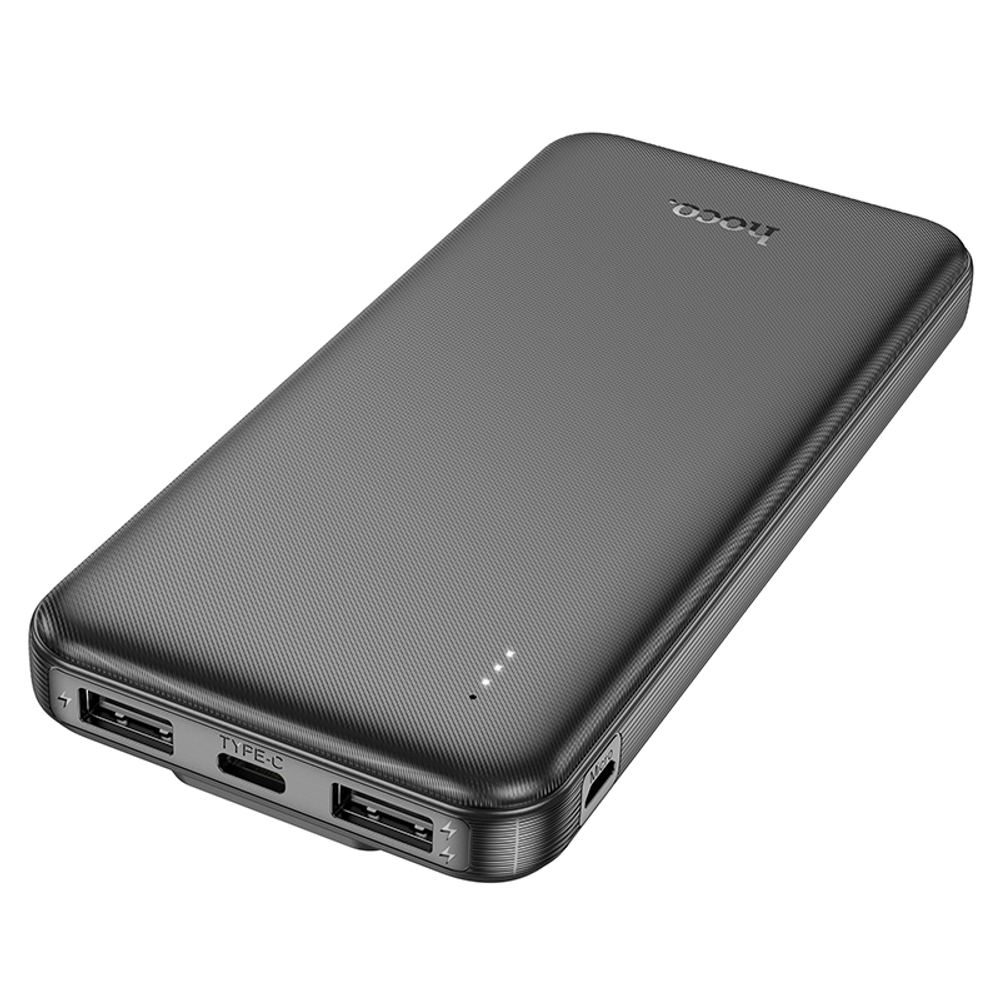 Внешний аккумулятор Hoco J118 10000mAh 3USB 2.0A LED-индикатор, кабель (Lightning/Type-C) (Black)