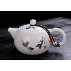 268040.2 Чайник МАТОВЫЙ ФАРФОР "Хоровод рыбок" h=8см, d=15см, 200мл, фарфор белый