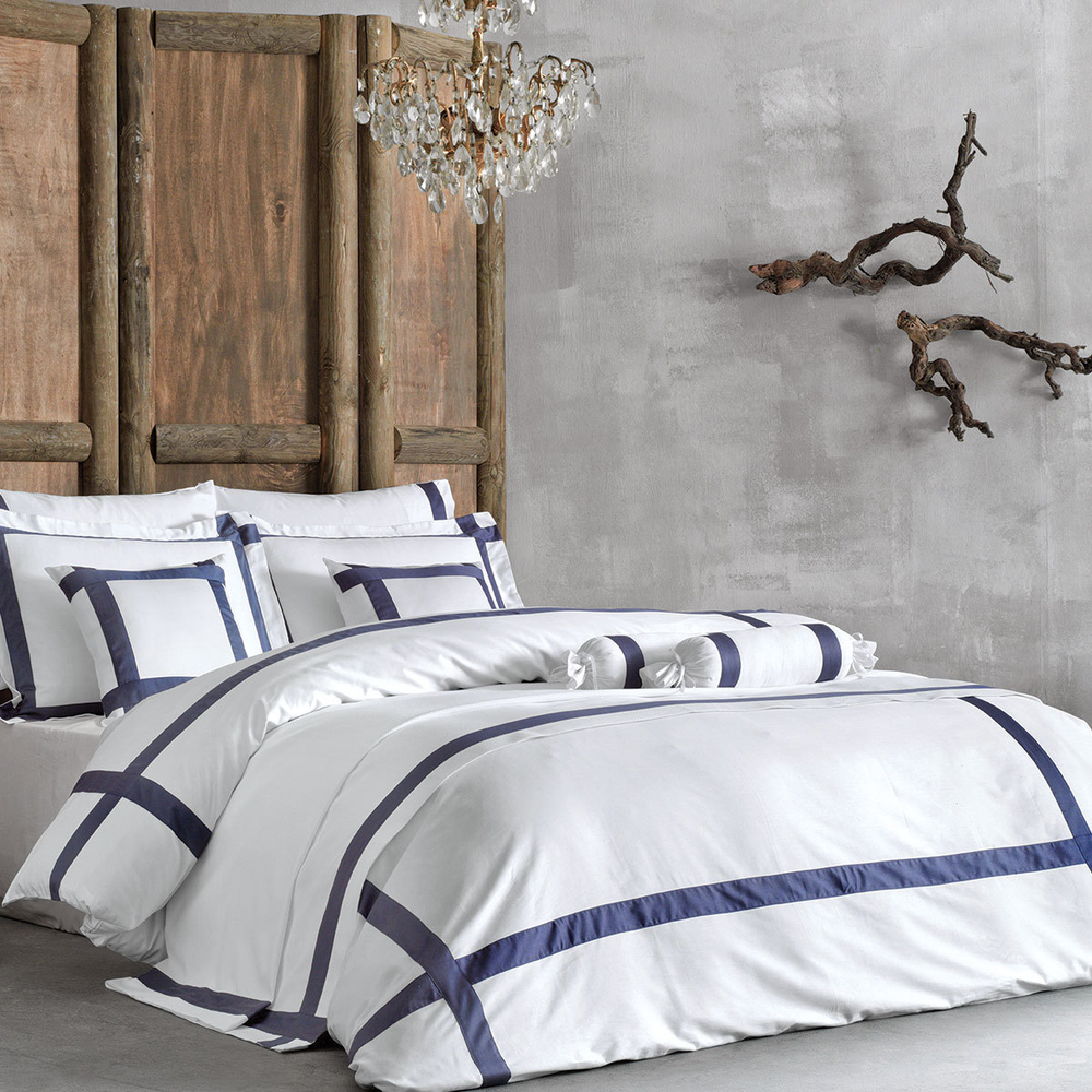 Постельное белье 2 спальное евро макси Tivolyo home Banda Nakisli темно-синее