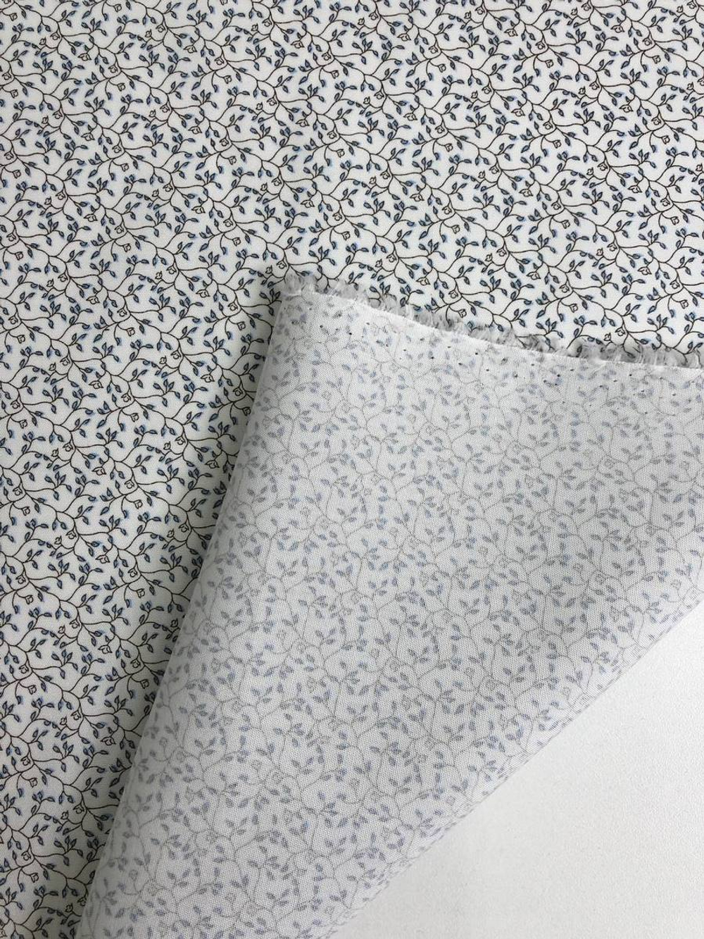 Коттон сорочка принт веточки, белый/синий/коричневый NB#47