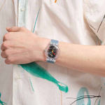 SWATCH Quartz Movement Unisex Watch 41mm Skeleton Dial Plastic Watch Case Silicone Strap