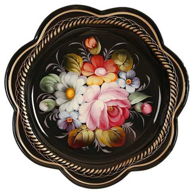 Жостовский поднос декоративный, размер 18 см (A1), металлический