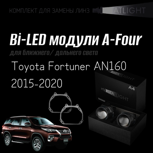 Bi led линзы 3.0 для фар Toyota Fortuner AN160 2015-2020, би лед линзы Statlight A-Four, комплект 2 шт