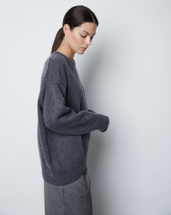 Джемпер из смесового кашемира с круглым вырезом темно-серый