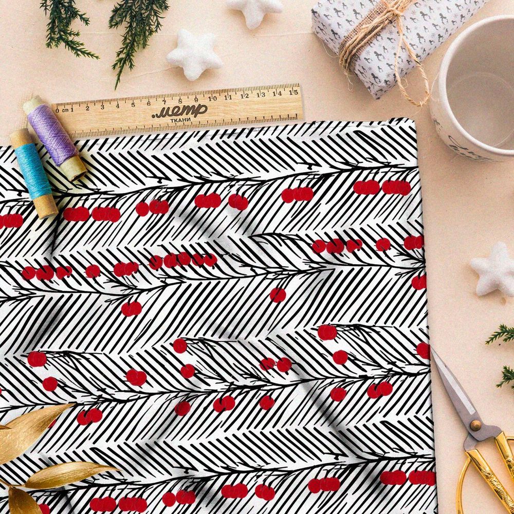 Ткань премиум мембрана красные ягоды в полосках