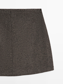 Massimo Dutti Мини-юбка из шерстяной смеси, шоколадный