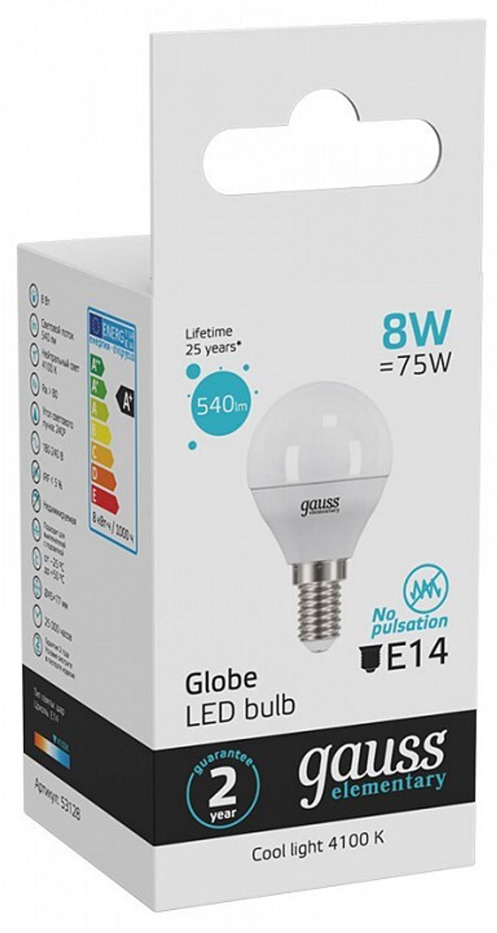 Лампа светодиодная Gauss LED Elementary Globe E14 8Вт 4100K 53128