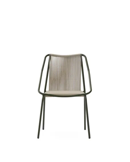 Уличный стул Zivia из веревки цвета экрю и оцинкованной стали зеленого цвета