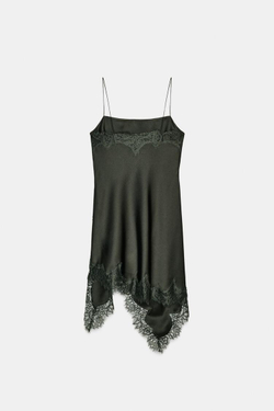 ZARA ДЛИННЫЙ ТОП В БЕЛЬЕВОМ СТИЛЕ С КРУЖЕВОМ — ZW COLLECTION, ЗЕЛЕНЫЙ