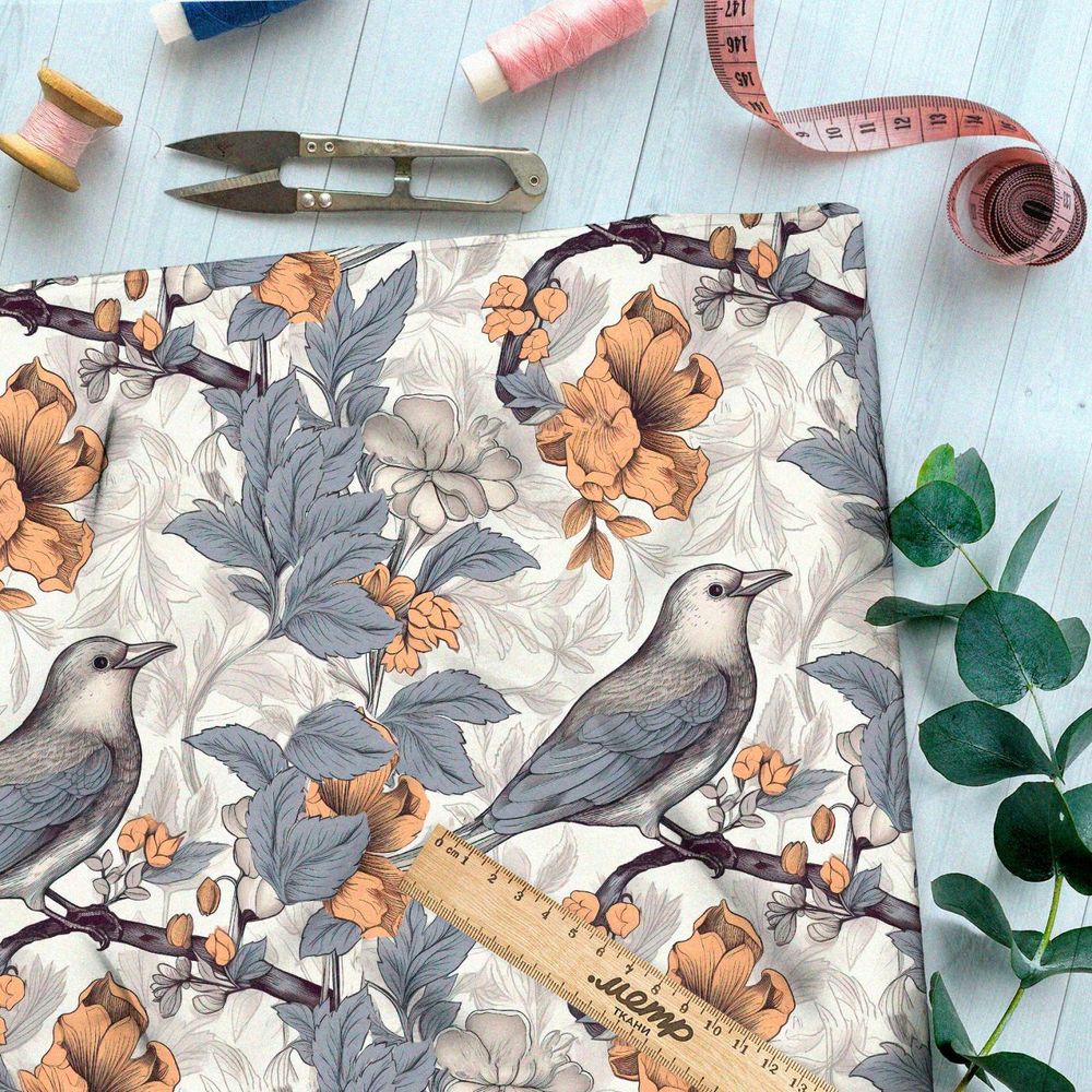 Ткань премиум атлас магический сад