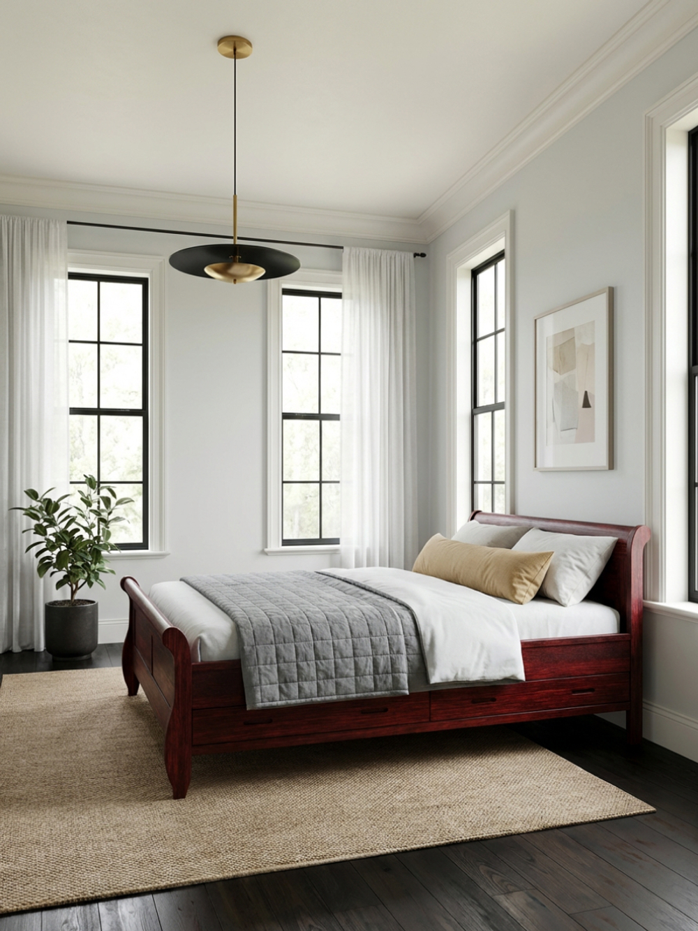 Кровать 160х200, Мелания, с выдвижными ящиками для белья, массив березы, красный, Dipriz