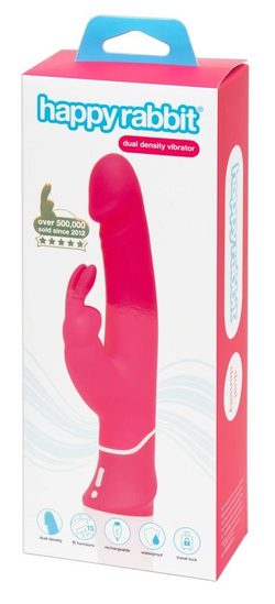 Розовый вибратор-кролик Realistic Dual Density Rechargeable Rabbit Vibrator - 25,5 см.